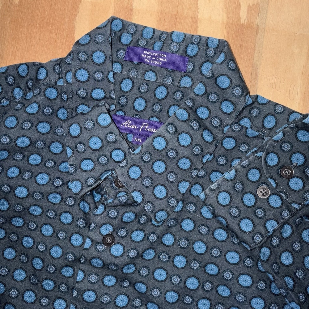 Alan Flusser Shirt Mens 2XL XXL Blue Floral Print Long Sleeve Button Up Cotton